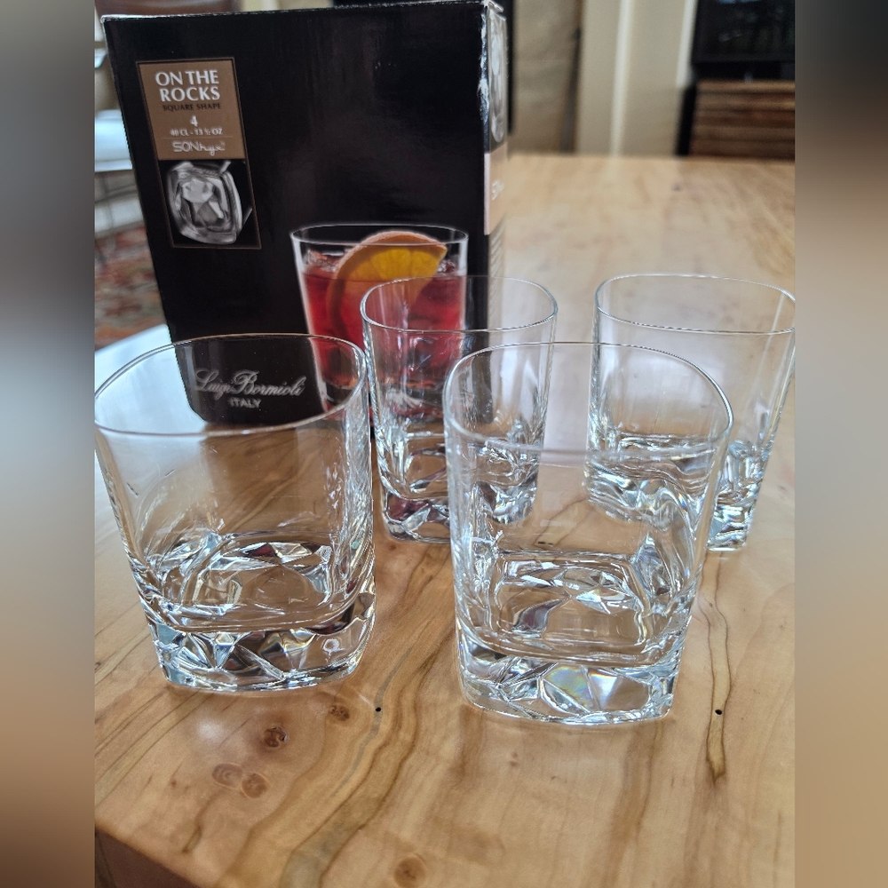 Luigi Bormioli Italy On The Rocks Square Shape Crystal DOF Tumbler Set/4